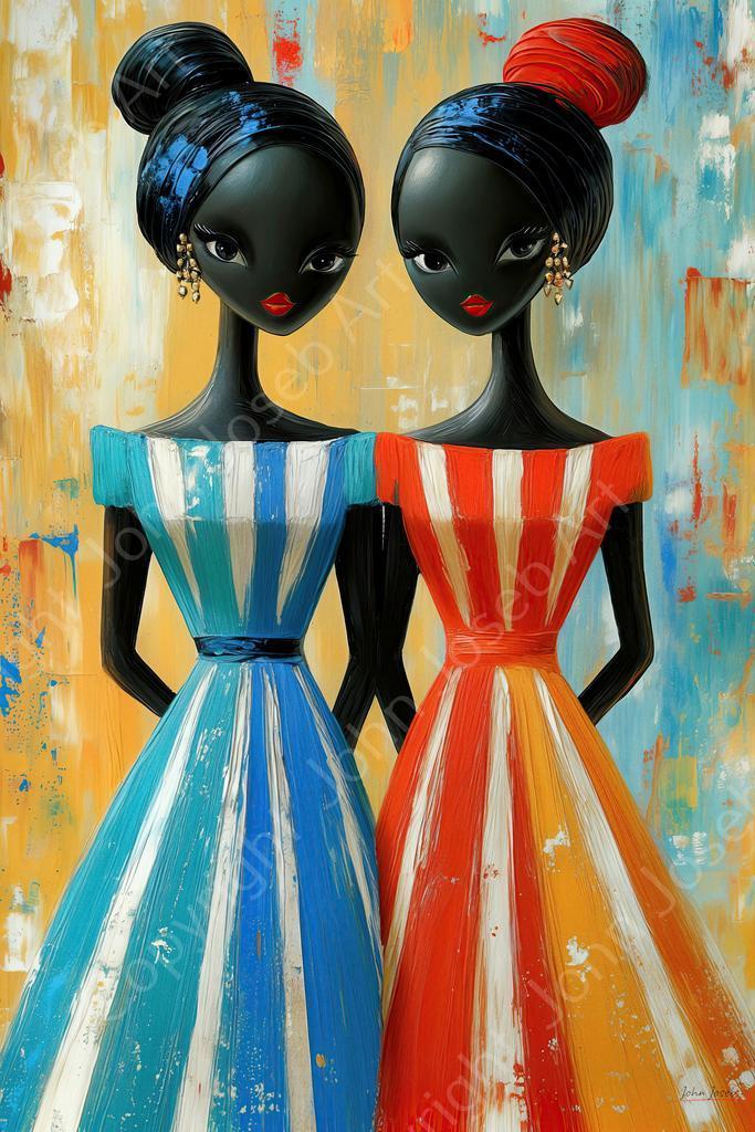 ohn Joseb Art glasschilderij grappige donkere vrouwen jurken, Huis en Inrichting, Woonaccessoires | Schilderijen, Tekeningen en Foto's