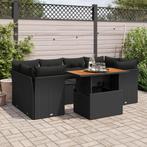 vidaXL 7-delige Loungeset met kussens poly rattan zwart, Verzenden, Nieuw, Rotan, Loungeset