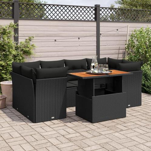 vidaXL 7-delige Loungeset met kussens poly rattan zwart, Tuin en Terras, Tuinsets en Loungesets, Loungeset, Nieuw, Rotan, Verzenden