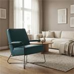 Leren fauteuil Hope - Toledo Turquoise (blauw), Nieuw, Ophalen of Verzenden, Eigentijds, Industrieel, Modern, Scandinavisch, 50 tot 75 cm