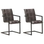 vidaXL Eetkamerstoelen 2 st echt leer grijs, Huis en Inrichting, Verzenden, Nieuw, Grijs