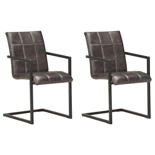 vidaXL Eetkamerstoelen 2 st echt leer grijs, Huis en Inrichting, Stoelen, Grijs, Nieuw, Verzenden