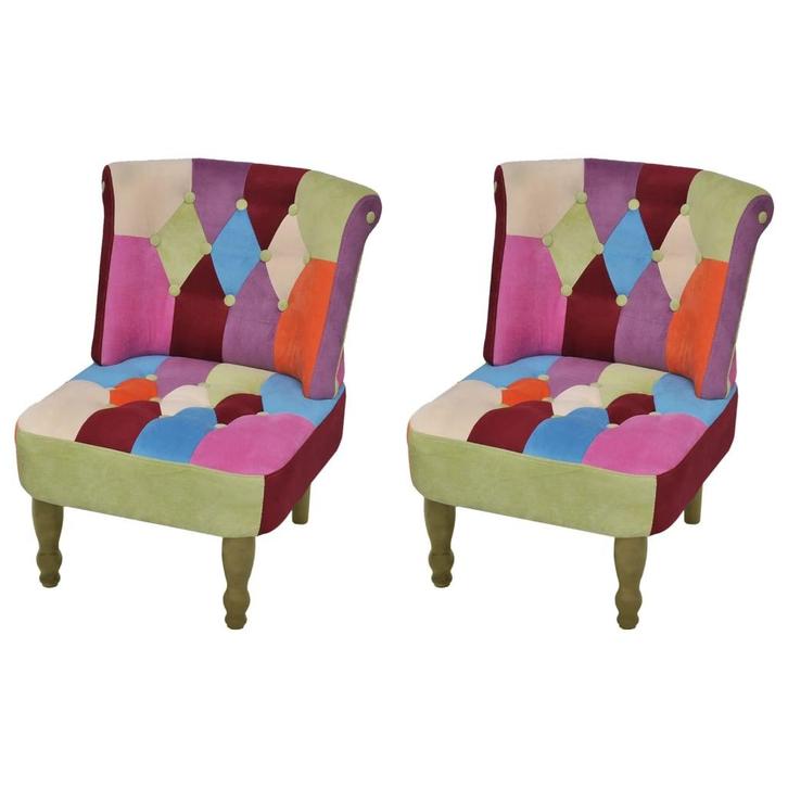 vidaXL Franse stoelen 2 st met patchwork ontwerp stof, Huis en Inrichting, Fauteuils, Nieuw, Verzenden