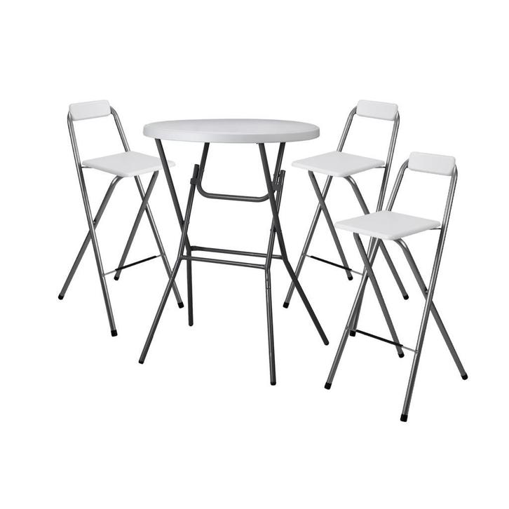 Bardi 2 Delige Inklapbare Barkrukken Set Voor Statafel - WIT, Huis en Inrichting, Barkrukken, 90 cm of meer, Met voetsteun, 2 krukken