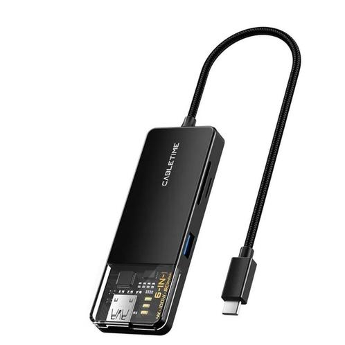 Cabletime – 6 in 1 USB-C Hub adapter – 4K – HDMI, Computers en Software, Dockingstations, USB-hub, Nieuw, Laptop, Ophalen of Verzenden