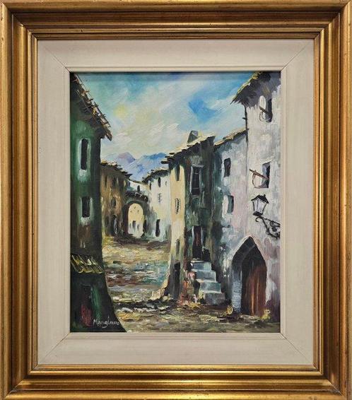 Enrique Manglano (1941) - NO RESERVE - Sombras en la aldea, Antiek en Kunst, Kunst | Schilderijen | Klassiek