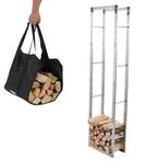 Houtopslag brandhoutrek haardhout 50x25x196cm + draagtas RVS