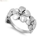 Zilveren bloemen plumeria ring