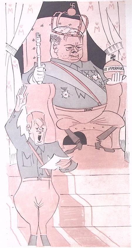 Mussert als koning op spotprent (lijst optie, Lithos), Antiek en Kunst, Kunst | Litho's en Zeefdrukken, Verzenden