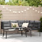 vidaXL Loungeset met kussens staal en textileen zwart, Tuin en Terras, Verzenden, Nieuw, Rvs, Loungeset