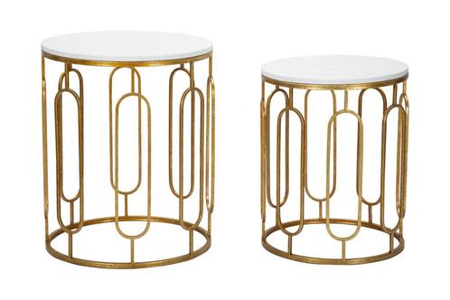 TAFEL TORY MARMER PAAR CM 46X55-39X48, Huis en Inrichting, Tafels | Sidetables, Ophalen of Verzenden