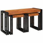 vidaXL Eindtafels 3 pcs Bruin en zwart Massief acaciahout, Huis en Inrichting, Tafels | Bijzettafels, Verzenden, Nieuw, Minder dan 45 cm