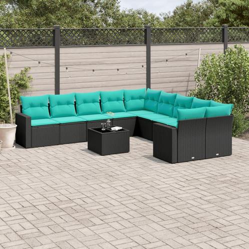 vidaXL 11-delige Loungeset met kussens poly rattan zwart, Tuin en Terras, Tuinsets en Loungesets, Loungeset, Nieuw, Rotan, Verzenden