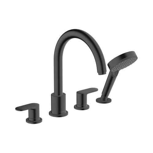 Badrandmengkraan HansGrohe Vernis Blend 4-gats Mat Zwart, Doe-het-zelf en Verbouw, Sanitair, Kraan, Nieuw, Ophalen of Verzenden
