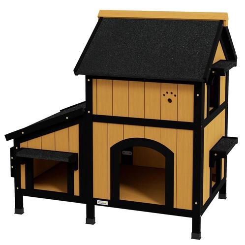 TRUUSK Kattenhuis, Sparrenhout, Kattenhut Met Meerdere Ingan, Dieren en Toebehoren, Katten-accessoires, Nieuw, Verzenden