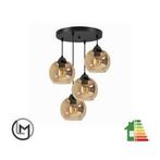 Hanglamp – Industrieel 4-Lichts Amber – Woonkamer - Bollamp, Verzenden, Nieuw, Glas