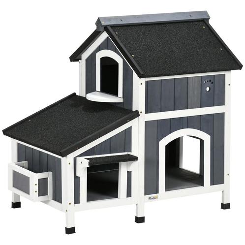 TRUUSK Kattenhuis Van Sparrenhout, 2 Verdiepingen, Kattenhut, Dieren en Toebehoren, Katten-accessoires, Nieuw, Verzenden