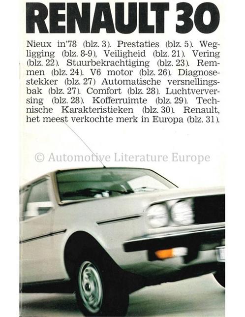 1977 RENAULT 30 BROCHURE NEDERLANDS, Boeken, Auto's | Folders en Tijdschriften, Renault