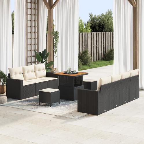 vidaXL 10-delige tuinsofa set met kussen zwart poly rattan, Tuin en Terras, Tuinsets en Loungesets, Nieuw, Verzenden