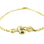 Vintage gouden fantasie schakel armband 0,005 ct. | 19 cm, Gebruikt, Overige kleuren, Ophalen of Verzenden, Met edelsteen