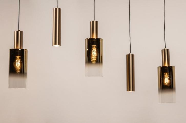 Rietveld Hanglampen - Goud - Glas, Metaal, Huis en Inrichting, Lampen | Hanglampen, Verzenden