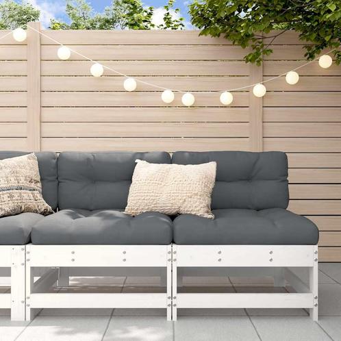 vidaXL Middenbanken met kussens 2 st massief grenenhout wit, Tuin en Terras, Tuinsets en Loungesets, Nieuw, Verzenden