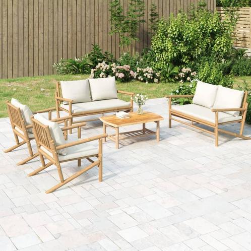 vidaXL 5-delige Loungeset met kussens bamboe crèmewit, Tuin en Terras, Tuinsets en Loungesets, Loungeset, Nieuw, Hout, Verzenden