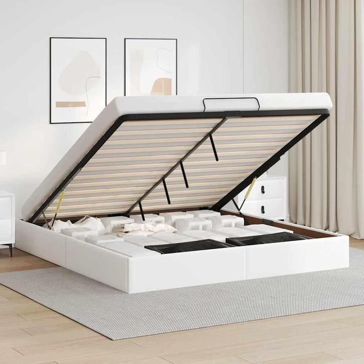 vidaXL Bedframe zonder matras 200x200 cm kunstleer wit, Huis en Inrichting, Slaapkamer | Bedden, Overige maten, 200 cm, Wit, Tweepersoons