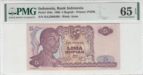1968 Indonesia P 104a 5 Rupees Pmg 65 Epq, Postzegels en Munten, Bankbiljetten | Europa | Niet-Eurobiljetten, Verzenden