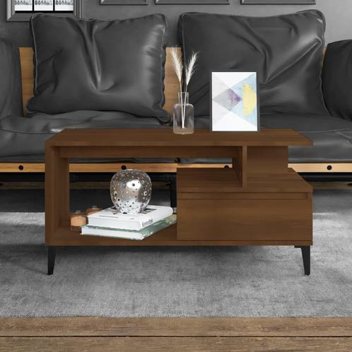 vidaXL Salontafel 90x49x45 cm bewerkt hout bruineiken, Huis en Inrichting, Tafels | Salontafels, 50 tot 100 cm, Nieuw, Overige houtsoorten
