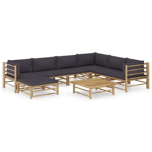 vidaXL 8-delige Loungeset met donkergrijze kussens bamboe, Tuin en Terras, Tuinsets en Loungesets, Loungeset, Nieuw, Hout, Verzenden