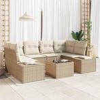 vidaXL Tuin Sofa Set 7 pcs Beige Poly riet, Verzenden, Nieuw, Rotan