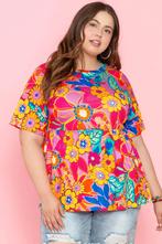 Pink Floral Print Short Sleeve Plus Size Babydoll Blouse - (, Kleding | Dames, Grote Maten, Verzenden, Nieuw