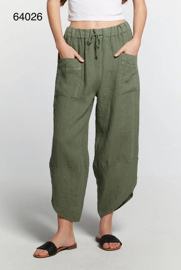 Linnen 7/8 broek met voor steekzakken - asymmetrisch rand, Kleding | Dames, Tops