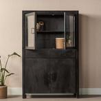 Vitrinekast Mangohout Britt 115 Zwart, 100 tot 150 cm, Verzenden, Nieuw, Industriële meubels