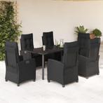 vidaXL 7-delige Tuinset met kussens poly rattan zwart, 6 zitplaatsen, Nieuw, Tuinset, Verzenden