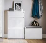 Smalle Witte Schoenenkast met 2 Kleplades en Lade 61x101x26, Huis en Inrichting, Kasten | Ladekasten, Verzenden, Nieuw