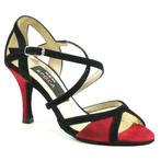 Zwart-Rode Dansschoen - Dames Tangoschoen - Hak 8 cm - Suede, Verzenden, Nieuw