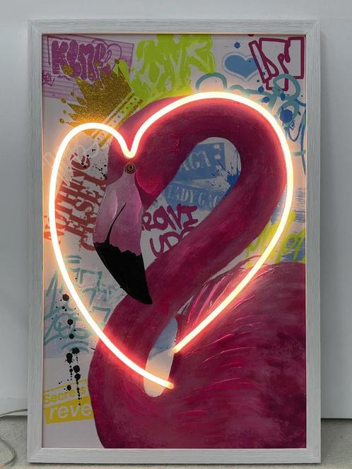 Neon Art Flamingo Love, Huis en Inrichting, Woonaccessoires | Schilderijen, Tekeningen en Foto's