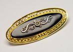 Zonder Minimumprijs - Broche Zilver Onyx - acht honderd, Sieraden, Tassen en Uiterlijk, Antieke sieraden