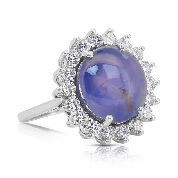 Ring - 18 karaat Witgoud - 13.79ct. tw. Saffier - Diamant, Sieraden, Tassen en Uiterlijk, Ringen