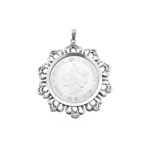 Zilveren hanger van 10 gulden munt Juliana 1970, Sieraden, Tassen en Uiterlijk, Bedels, Gebruikt, Overige merken, Zilver, Ophalen of Verzenden