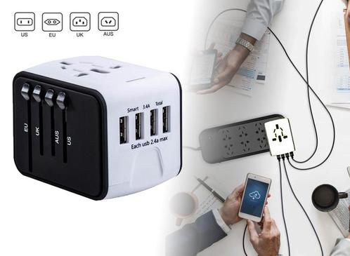 Universele Wereldstekker met 4 USB Poorten - Internationale, Audio, Tv en Foto, Opladers, Nieuw, Verzenden