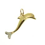 Bicolor gouden dolfijn hanger met diamantje | 0,01 ct., Goud, Goud, Gebruikt, Verzenden