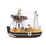 Zwart miniatuur vissersbootje hout - Maritiem deco schepen, Huis en Inrichting, Nieuw, Verzenden