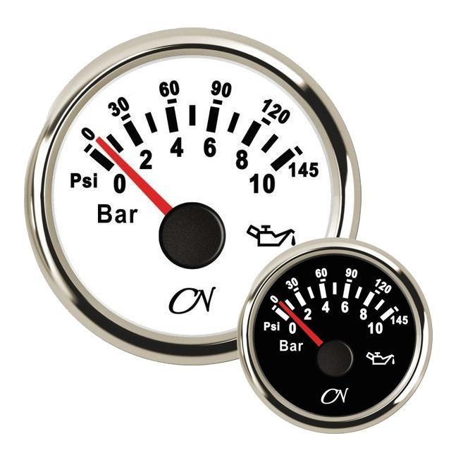 CN oliedrukmeter 0-10 bar met Chromen ring Wit of Zwart-Zwar, Watersport en Boten, Bootonderdelen, Nieuw, Ophalen of Verzenden
