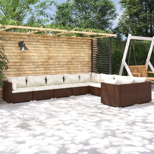 vidaXL 9-delige Loungeset met kussens poly rattan bruin, Tuin en Terras, Tuinsets en Loungesets, Loungeset, Nieuw, Rotan, Verzenden