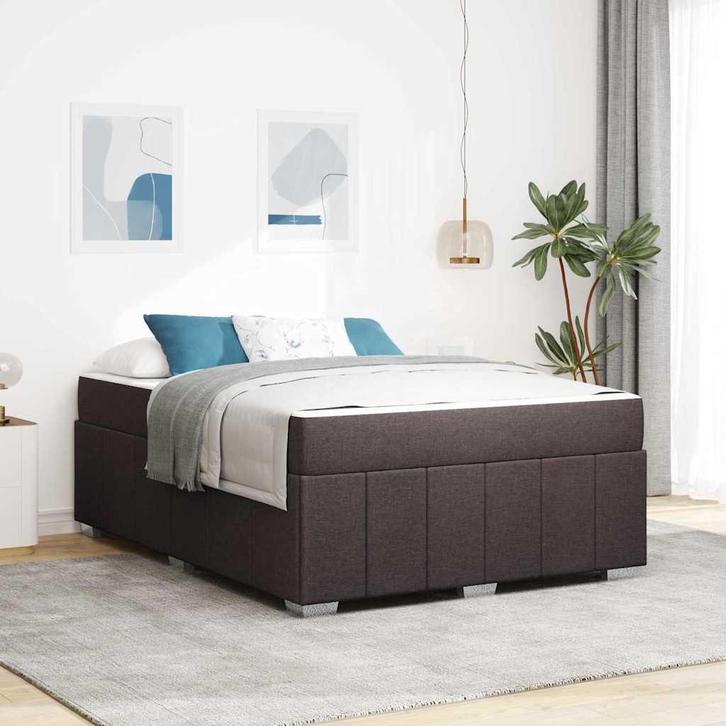 vidaXL Bedframe met matras Donkerbruin 140 x 200 cm Stof, Huis en Inrichting, Slaapkamer | Bedden, Bruin, Nieuw, Stof, Verzenden