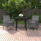 vidaXL 3-delige Tuinset met kussens poly rattan en glas, 2 zitplaatsen, Nieuw, Tuinset, Verzenden