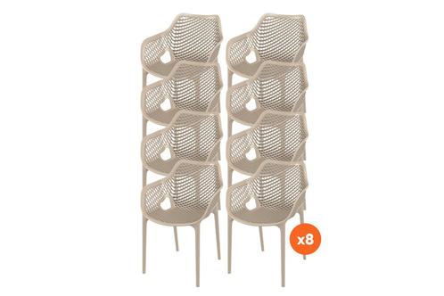 Set van 8 - Madino Air stapelbare stoel - Taupe, Tuin en Terras, Tuinsets en Loungesets, Nieuw, Overige materialen, Verzenden